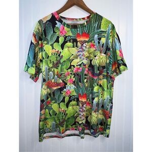 Monkstars Knit Tshirt Mens Medium Green Lizards And Cactus Graphics Classic